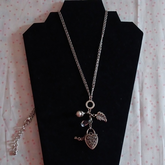 Brighton Long Silver Tone Double Chain Drop Charm Pendant Necklace - Picture 9 of 9